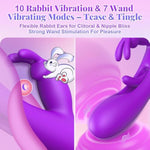 Adult Sex Toys Rabbit Vibrator - 3In1 Flapping G Spot Dildo With 10 Rabbit Vibrating, 7 Flapping & 7 Wand Vibrating Modes – Clitoral & Nipple Stimulator For Women Female Pleasure
