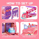 Car Toys For Kids 3-5, Carrier Truck Toy Gifts For 3 4 5 6 7 Year Old Girls, Foldable Race Track Monster Trucks With 6 Mini Cars, Birthday Gifts For Kids Girls 4-6