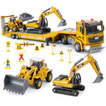 Kids Construction Toys With Tractor & Excavator Toy, 3 In 1 Die-Cast Semi Truck Toy With Light & Sound - Engineering Transport Truck Vehicles Model Car For Boys Age 3 4 5 6
