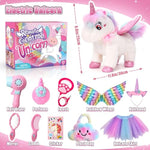 Walking Talking Remote Control Unicorn Toy For Girl Age 4-6, Electronic Interactive Plush Unicorn With Leash & Costume, Pretend Play Pet Care Toy Birthday Gift For Toddler Kid Girl Age 3 4 5 6 7