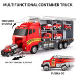Toddler Toys For 3-9 Years Old Boys Die-Cast Emergency Fire Rescue Vehicle Double Side Transport Car Toy Set W/Play Mat, Alloy Metal Fire Truck Gifts For Age 3 4 5 6 Kids Boys Girls Birthday Party