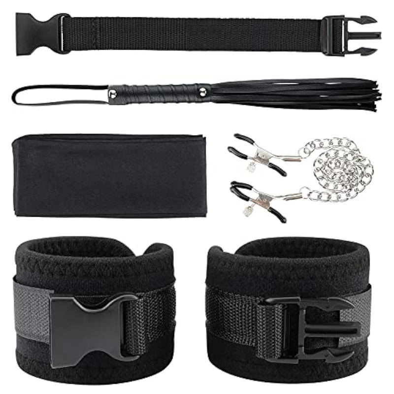 Sex Bondage Bdsm Kit, Adjustable Restraints 4Er Set With Doggy Position Sex Toys Adult Games Hand Cuffs, Nipple Clamps, Blindfold & Tickler Included(4 Pcs)