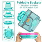 Collapsible Beach Sand Toys For Kids - Travel Beach Toys With 2 Collapsible Beach Buckets, Mesh Bags, Animal Sand Molds, Sand Bucket Shovel Set Sandbox Toy For Toddlers Kids