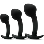 Adult Anal Butt Plugs Soft Silicone Training Kit With Safty Handle, Set Of 3 (Bent)