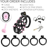Chastity Device With Soft Spikes, Spiked Male Chastity Cage, Comfortable Nylon Resin Plastic Chastity Device, 3D Printed, 5 Sizes, Multiple Colors, Includes 5 Rings (Black, Small)
