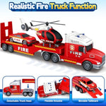 Kids Toys For 3 4 5 6 7 8 Years Old Boys, 27" Fire Truck Toy With Racing Car And Helicopter, Toddler Friction Powered Truck Vehicle Toy With Lights, Sounds For Boys Girls Christmas Birthday Gifts