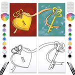 2 Pack Paint And Sip Canvas Painting Kit Pre Drawn Canvas For Painting For Adults Stretched Canvas Couples Games Date Night Lock Key Paint Party Anniversary Valentine'S Day (8X10)