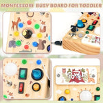 Wooden Busy Board With Led Light, Montessori Toddler Toys, Wooden Sensory Board, Toddlers Activity Travel Toys For Boy & Girl Birthday Gift (Forest Theme)