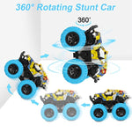 Monster Truck Toys For Ages 2-4, Friction Cars For Toddlers 1-3 Push And Go 360° Rotating Stunt Car For 2+ Year Old Boys Girls Gifts (2 Pack - Blue And Green)