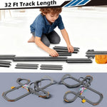 Slot Car Racing Track For Kids With 4 Cars Battery Or Electric Powered Dual Racing Game Featuring Flash Bridge And Pendulum Toys Tracks Sets Gift For Boys Grils Children 7,8,9-12 Years Old