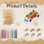 Baby Shower Car Activity Kit with 45 Wooden Cars, 12 Markers & Display Sign