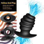Anal Plug Hollow Ribbed Butt Plug Trainer For Comfortable Wear Hive Ass Tunnel Prostate Massager Sex Toy With Curved Base For Women Men Black (L)