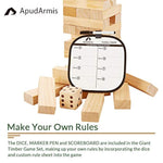 60 Pcs Tumble Tower, (Stack Up To 5Ft) Pine Wooden Stacking Timber Game With 1 Dice Set - Classic Block Outdoor Game For Teens Adults Family