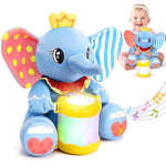 Stuffed Elephant Musical Toys For Baby 6-12 Months+, Early Learning Light Up Music Drum, Perfect Christmas Birthday Gifts For Boy & Girl Age 1, 2 Years Old
