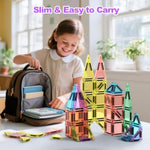 46Pcs Mini Magnetic Tiles, For Kids, Portable Magnetic Toys Travel Set With Iron Case For Kids Ages 4-8,Creativity Boosting Building Toys Set,Toddler Puzzle For Boys And Girls Ages 3+