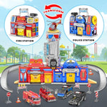 Kids Toys For 3 4 5 6 Years Old Boys, 29.5'' Large City Action Toddler Playset With Lights Sounds, Police & Fire Station Transform Track Toy With 4 Cars, Helicopter, Walkie-Talkie, Gifts For Boy Girl