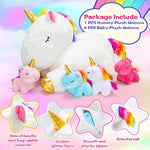 Toys For Girls Ages 0 1 2 3 4 5 6 7 8+ Years - Unicorn Mommy Stuffed Animal With 4 Baby Unicorns In Her Tummy, Soft Unicorn Plush Toys Set, Christmas Birthday Gifts For Baby, Toddler, Kids