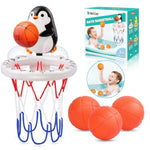 Bath Toys, Bathtub Basketball Hoop For Toddler Kids, 3 Soft No Hole Balls & Bath Basketball Hoop With Strong Suction Cup, Black & White Penguin Baby Shower Bath Toys Set For Boys And Girls