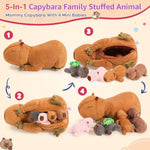 5Pcs Capybara Stuffed Animal Mommy 16.5 Inch With 4 Babies 6.6 Inch Family Set Cute Plushies Toys Gifts For Kids
