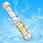 Double Ended Glass Dildo,Crystal Glass Pleasure Wand Dildo Crystal Pleasure Wand Anal Butt Plug With Raised Swirl Texture Mushroom Tip And Particles G-Spot Penis Dong Prostate Massager For Men Women