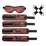 Red Lace Bondage Restraint Hogtie Set, Handcuffs Ankle Cuffs And Blindfold For Adults Bdsm Sex Toys