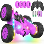 Remote Control Car, Rc Cars Stunt Rc Car Toys New Upgraded Strip Lights And Headlights Girl Toys Double-Sided 360° Rotating 4Wd Drift Truck For Boys Girls Birthday Gift (Purple)