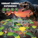 Dinosaur Race Track Toys For Kids - Birthday Gifts For Boys Ages 3 4 5 6 7, 280+ Pcs Flexible Car Track Set With 2 Vehicles, Build Your Own Dino Adventure