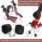 Bdsm Sex Bondage Restraints Kit- Neck To Legs/Ankle Thigh Wrist Cuffs Restraint Kit, Sm Games Adult Sex Toys With Handcuffs Doggy Swing Leg Straps Tie Set For Couples, Unisex, Black