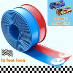 15 Ft Flexible Race Track For Kids 3+, Certified Safe Flex Race Car Ramp With Two 1/64 Diecast Cars — Starter Set, Portable Roll-Up Racetrack With Strong Suction Cups, Great Gift For Boys Girls