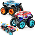 Jova 2 Pack Monster Truck Toy Set, Transformable Crash & Easy Reset Car Toys With Light-Up And Engine Sound For Toddlers Boys, Christmas Birthday Gift Toys For 3 Year Old Boys