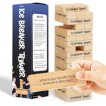 Ice Breaker Tower Questions Tumbling Tower Game - For Everyone - 54 Fun Conversation Starters - Great Family Games For Kids And Adults - Coworkers, Friends, Date Night & Relationship Game Night Fun