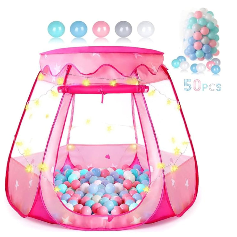 Baby Ball Pit For Toddler With 50 Balls, Pop Up Princess Tent With Star Lig