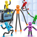 Robot Suction Cup Toys Pop Tubes | 6 Pcs-Stretchy Sensory Fidget Toys For Kids Ages 3+ | Perfect For Travel, Party Favors,Autism, Stress Relief Stocking Stuffers