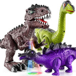 3 Pack Electrical Walking Dinosaur Toys For Toddlers 3-4 3-5 Years With Sound And Light Up, Toddler Robot Dinosaur, Brachiosaurus, Stegosaurus Dinosaur Figures For Kids