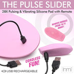 The Pulse Slider 28X Pulsing & Vibrating Silicone Pad W/Remote For Women & Couples. Waterproof And Rechargeable Pad, Hands-Free Stimulation. 4 Piece Set, Pink.