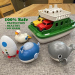 Ferry Boat With 4 Car And 4 Wind Up Bath Swimming Toys, Kids Bath Toy Floating Vehicle Whales Submarines Swans Rockets, Bathtub Bathroom Pool Beach Toy Set For Toddlers Boys Girls