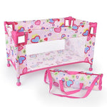 Toy Baby Doll Crib For 18'' Dolls, Cute Pink Heart Designed Baby Doll Bed With Carry Bag, Toy Crib Doll Furniture For 3 Years+ Girls
