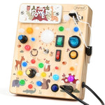 Wooden Busy Board With Led Light, Montessori Toddler Toys, Wooden Sensory Board, Toddlers Activity Travel Toys For Boy & Girl Birthday Gift (Forest Theme)