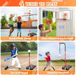 4 In 1 Kids Basketball Hoop And T Ball Set For Toddlers 3-5, Adjustable Height Toddler Basketball Hoop With Baseball, Indoor Outdoor Sport Gifts Christmas Toys For Boys Girls 3-8
