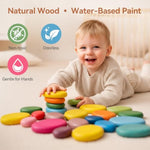 Extra-Large Stacking Rocks For Toddlers 1-3, 16 Pcs Wooden Montessori Toys, Safe Smooth Jumbo Balancing Stones For Open-Ended Sensory Play, Stem Building Blocks For Boys & Girls