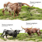 3Pcs 6" Large Farm Texas Longhorn Bull Cow Toys For Toddlers, Solid Farm Animals Toys For Kids, Realistic Plastic Cow Bull Figurines Cake Toppers Birthday Gift Party Favors For Kids