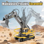 Remote Control Excavator Toys For Ages 5-7, 11Ch 2400Mah 2.4Ghz Rc Cars Construction Toy Truck Digger Metal Shovel Sound Light, Kids Boys Toys Age 4-6-8 Birthday Gifts For 5 6 7 8 Year Old Boys