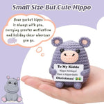Gift Forwomen, Small Stuffed Animal For Christmas Stocking Stuffers, Gray Crochet Hippo/Hippopotamus 4" Handmade Amigurumi With Greetings, Desk Decor