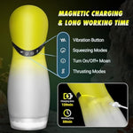 Male Sex Toys For Men Thrusting Male Masturbator - Flesh Light 3D Textured Pocket Pussy Vagina Mens Stroker 3 Squeezing & Thrusting 10 Vibrations, Adult Sex Toys Blowjob Machine For Men (Yellow)