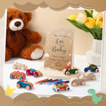 Baby Shower Car Activity Kit with 45 Wooden Cars, 12 Markers & Display Sign