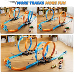 Toy Car Race Track Set For Boys Kids Age 3-5 4-7, Race Tracks With 4 Crash Zones And 1:64 Scale High-Speed Slot Cars, Christmas Halloween Birthday Gifts Toys For Toddlers Boys 4-8 8-12 Years