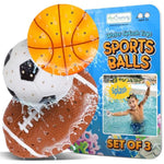 Sports Balls Water Splash Toys - Set Of 3 - Spongy Bath Toys For Kids - 3 Different Athletic Ball Designs Include Football, Basketball, Soccer Ball - Bathtub Toys & Kids Pool Accessories
