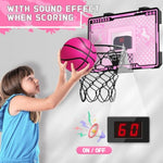 Basketball Hoop Indoor Kids Girls Pink - Mini Over The Door Basketball Hoops With Electronic Scoreboard Toys & 3 Balls, Unicorn Birthday Gifts Age 5 6 7 8 9 10 11 12 Year Old Girls