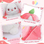 Bunny Stuffed Animal Reversible Cuddle Bunny Stuffed,Christmas Strawberry Bunny Transformed Rabbit Plush Zipper,Turns Into Ears Bunnies Plushies Toy Cute Stuffy Doll Easter Girlfriend Gift