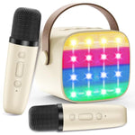 Bluetooth Karaoke Machine Toy For Kids- Mini Karaoke With 2 Wireless Microphone, Voice Changer & Led Lights, Portable Karaoke Mic For 3-8 Year Old Girls, Great For Birthday Home Party